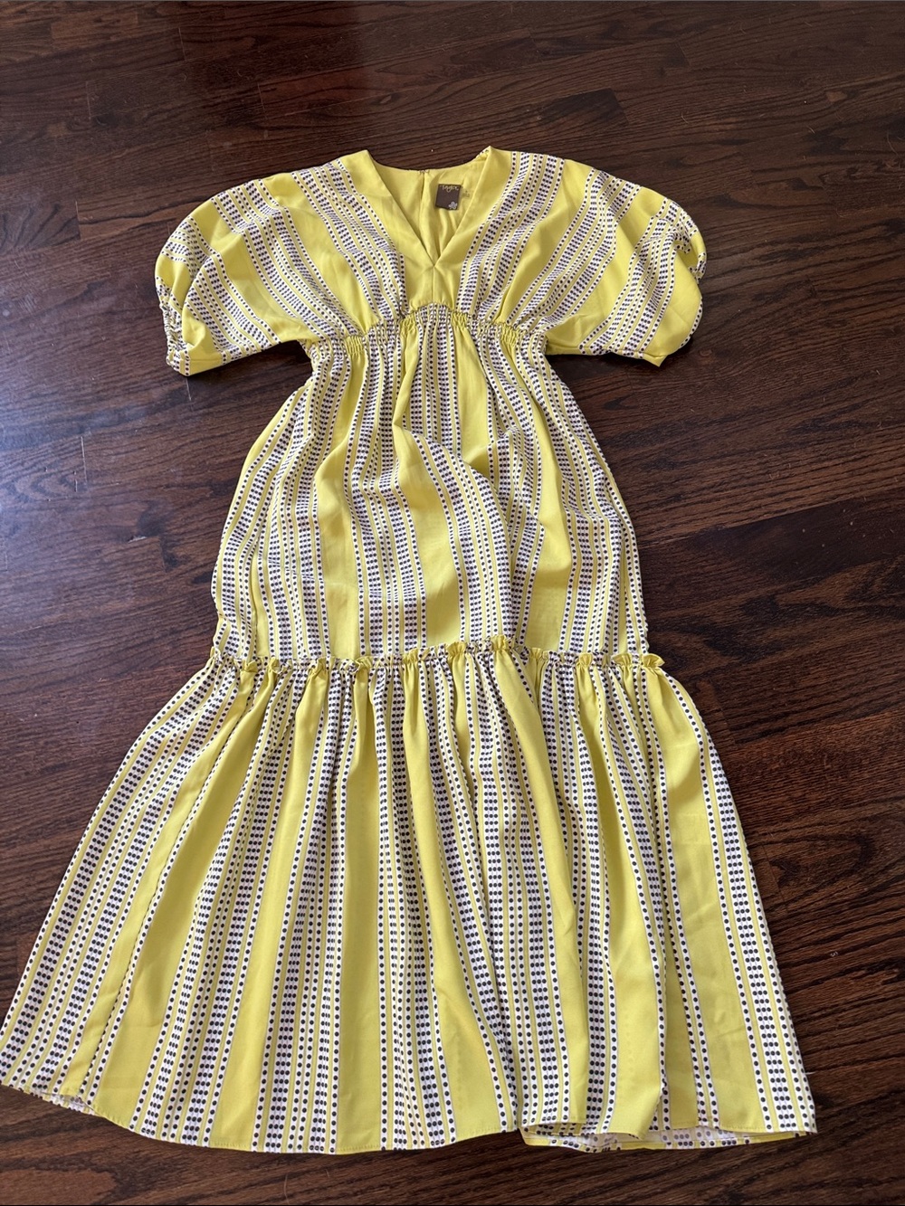 Taylor Yellow Striped Puff-Sleeve Kids Dress